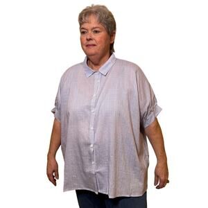 R39-1X NWT Umgee Striped Collared Button Down Oversized Top with Folded Sleeves